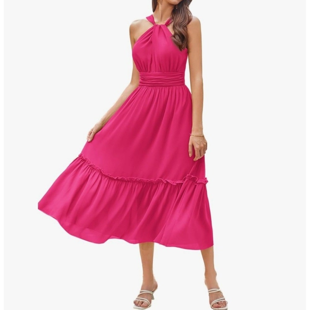 GRACE KARIN Spring Maxi Beach Dresse Sleeveless Casual Tiered Boho Pink XL NWT